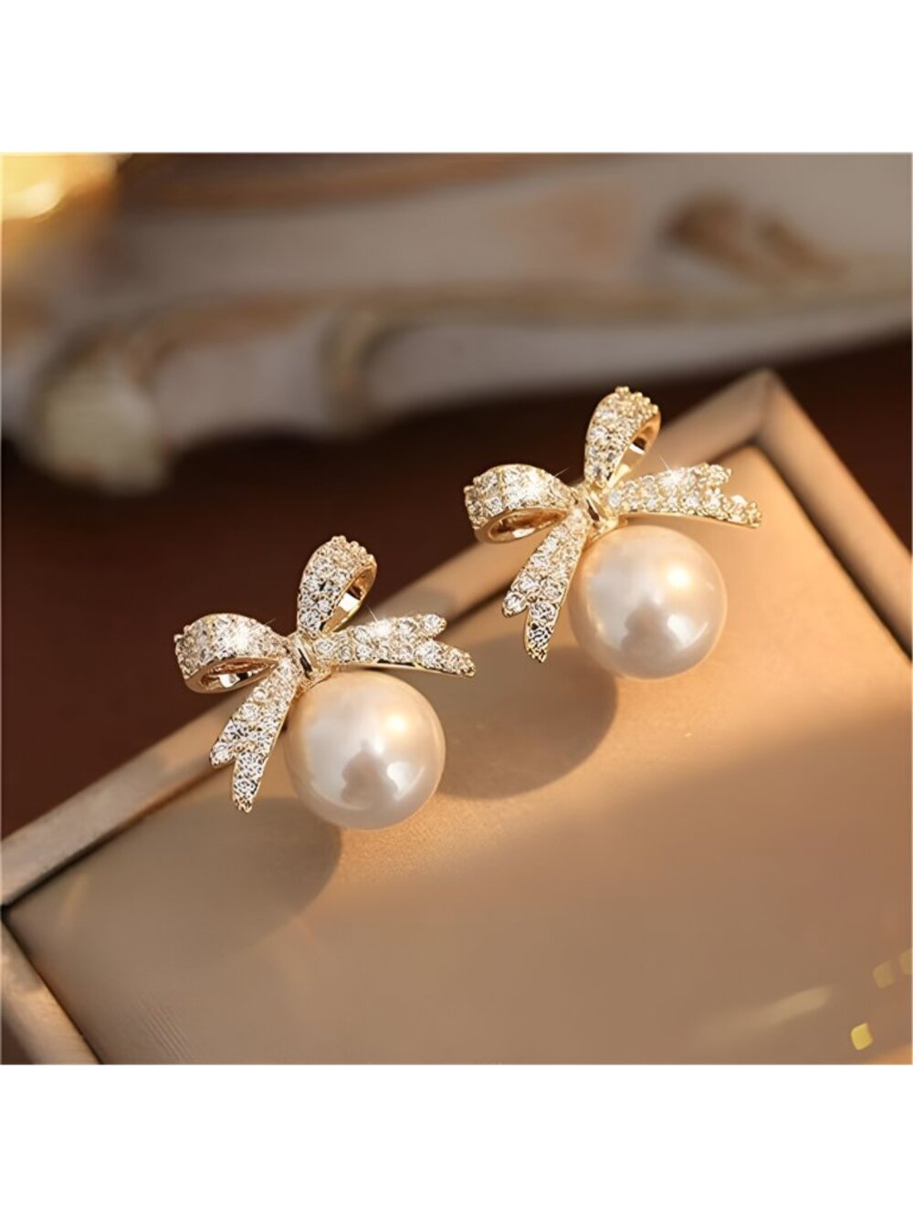 Pearl Bow Earrings for Women Coquette Aesthetic Jewelry Rhinestone Bow Earrings - Picture 2 of 7